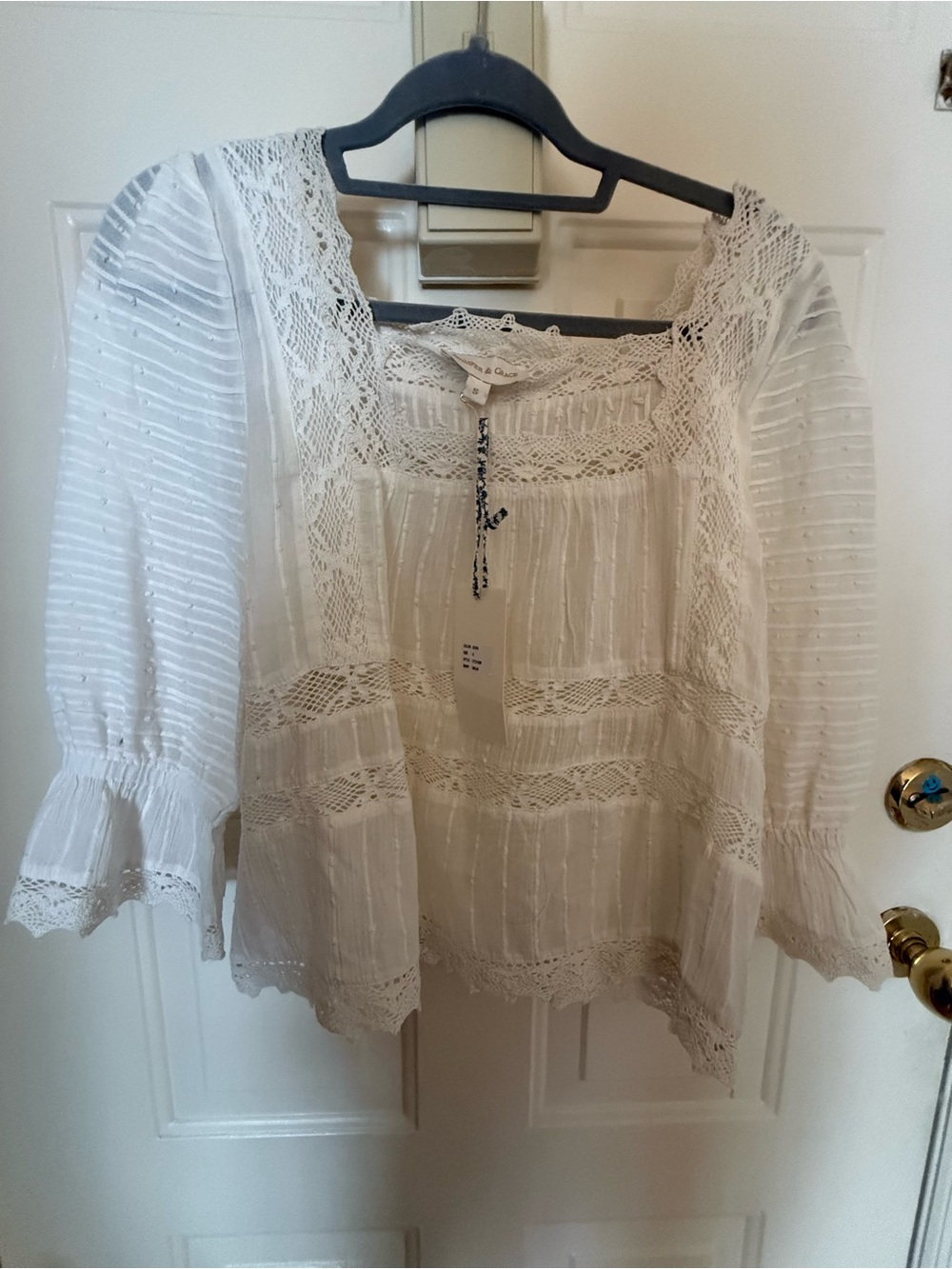Lightweight White Lace Peasant Top - Women’s Boho Blouse